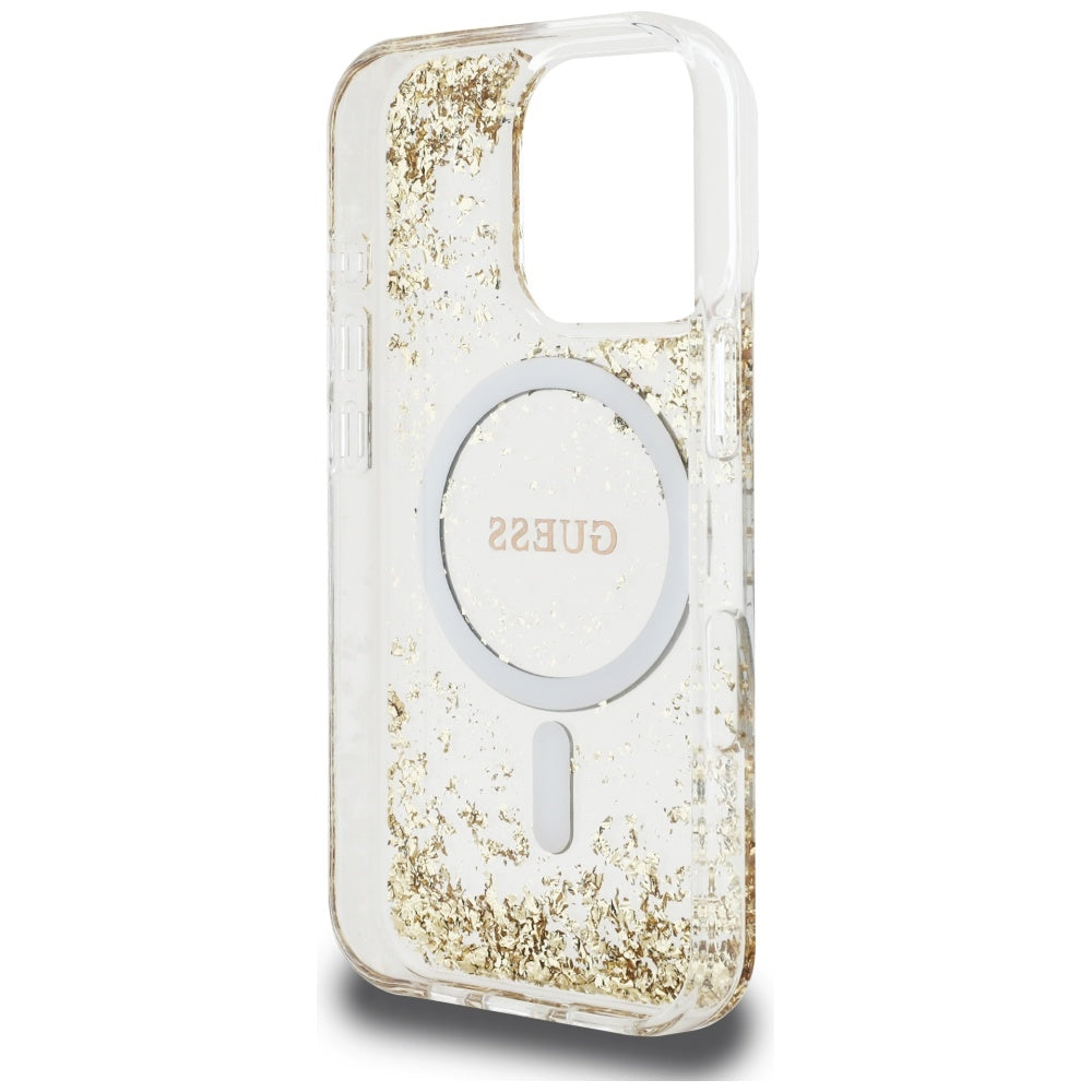 Калъф MagSafe за Apple iPhone 16 Pro, Guess, Resin Bottom Glitter, Златист