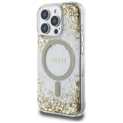 Калъф MagSafe за Apple iPhone 16 Pro, Guess, Resin Bottom Glitter, Златист
