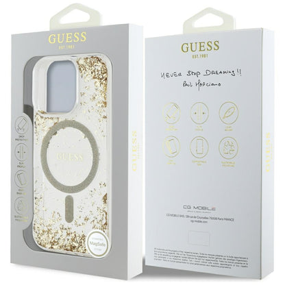 Калъф MagSafe за Apple iPhone 16 Pro, Guess, Resin Bottom Glitter, Златист
