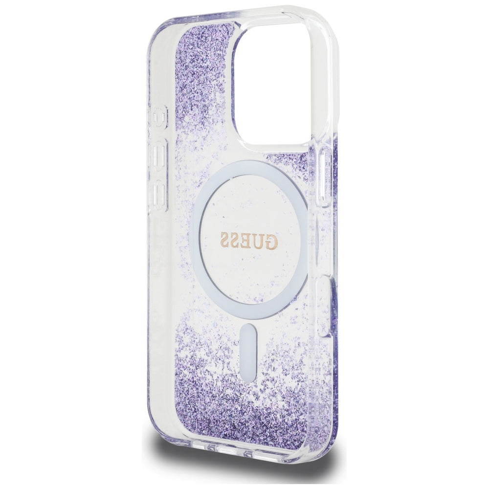 Калъф MagSafe за Apple iPhone 16 Pro, Guess, Resin Bottom Glitter, Лилав