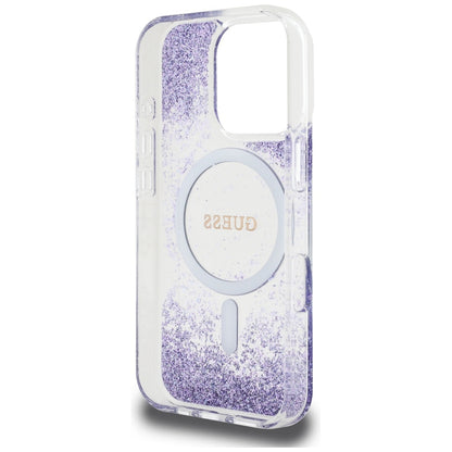 Калъф MagSafe за Apple iPhone 16 Pro, Guess, Resin Bottom Glitter, Лилав