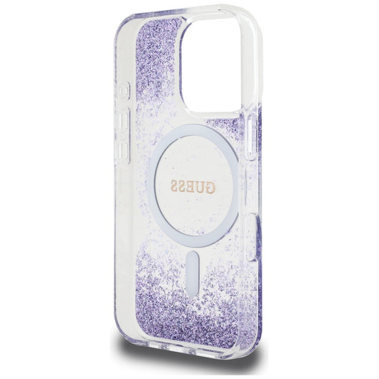 Калъф MagSafe за Apple iPhone 16 Pro, Guess, Resin Bottom Glitter, Лилав