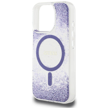Калъф MagSafe за Apple iPhone 16 Pro, Guess, Resin Bottom Glitter, Лилав