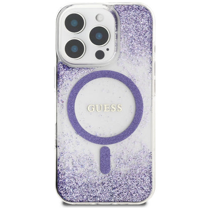 Калъф MagSafe за Apple iPhone 16 Pro, Guess, Resin Bottom Glitter, Лилав