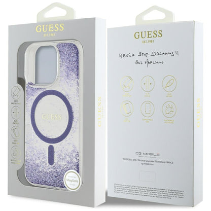 Калъф MagSafe за Apple iPhone 16 Pro, Guess, Resin Bottom Glitter, Лилав