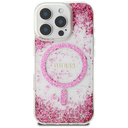Калъф MagSafe за Apple iPhone 16 Pro, Guess, Resin Bottom Glitter, Розов