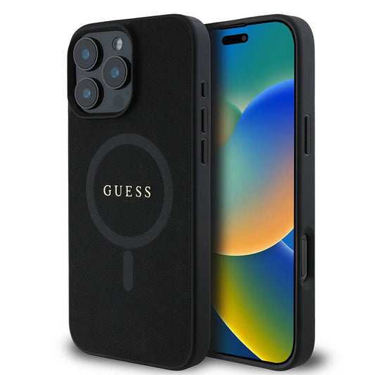 Калъф MagSafe за Apple iPhone 16 Pro, Guess, Saffiano Classic Logo, Черен