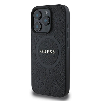 Калъф MagSafe за Apple iPhone 16 Pro, Guess, Saffiano Peony Classic Logo, Черен