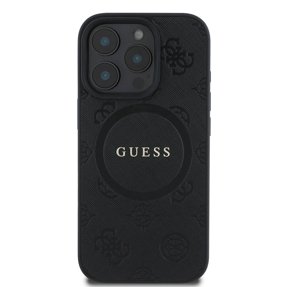 Калъф MagSafe за Apple iPhone 16 Pro, Guess, Saffiano Peony Classic Logo, Черен