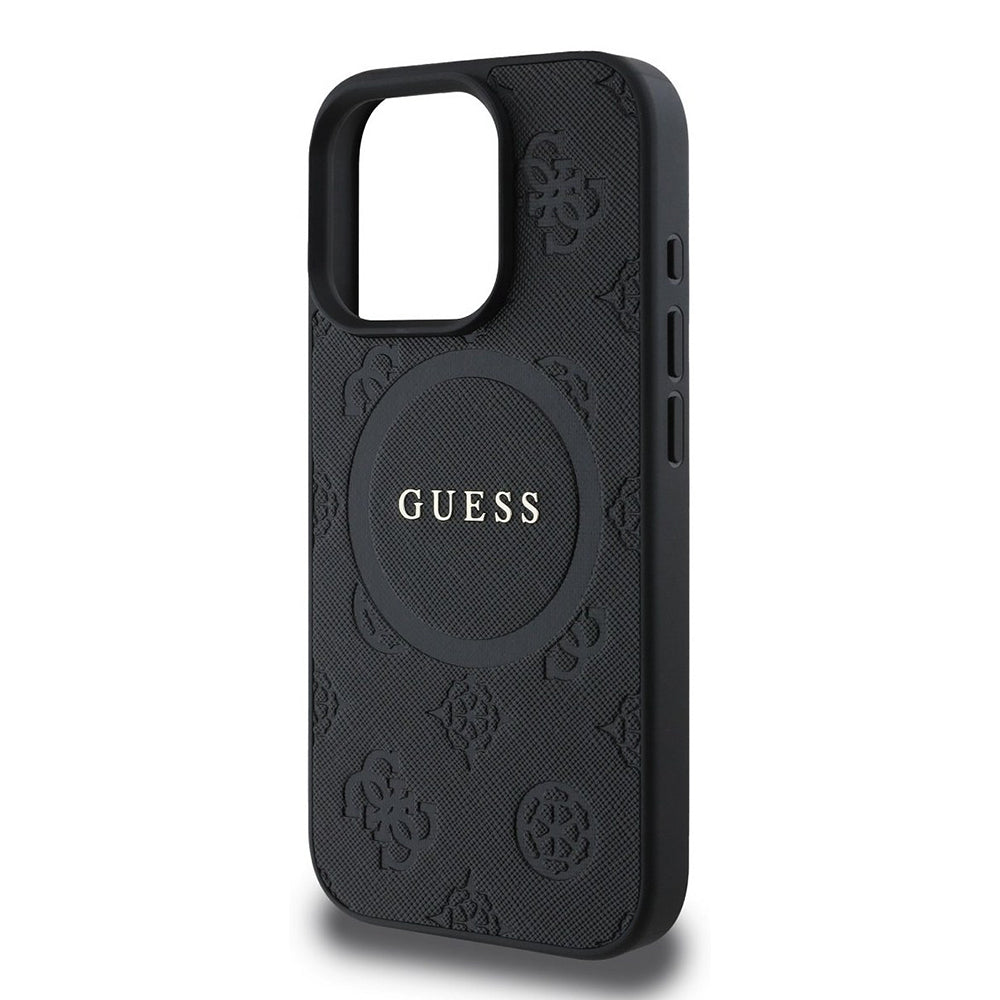 Калъф MagSafe за Apple iPhone 16 Pro, Guess, Saffiano Peony Classic Logo, Черен