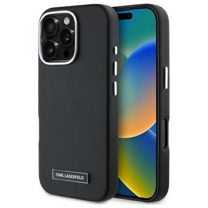 Калъф MagSafe за Apple iPhone 16 Pro, Karl Lagerfeld, FW Metal Plate, Черен
