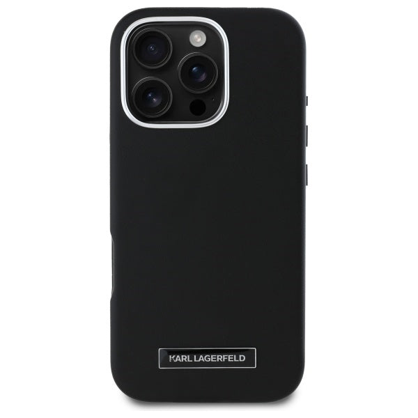 Калъф MagSafe за Apple iPhone 16 Pro, Karl Lagerfeld, FW Metal Plate, Черен