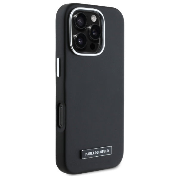 Калъф MagSafe за Apple iPhone 16 Pro, Karl Lagerfeld, FW Metal Plate, Черен