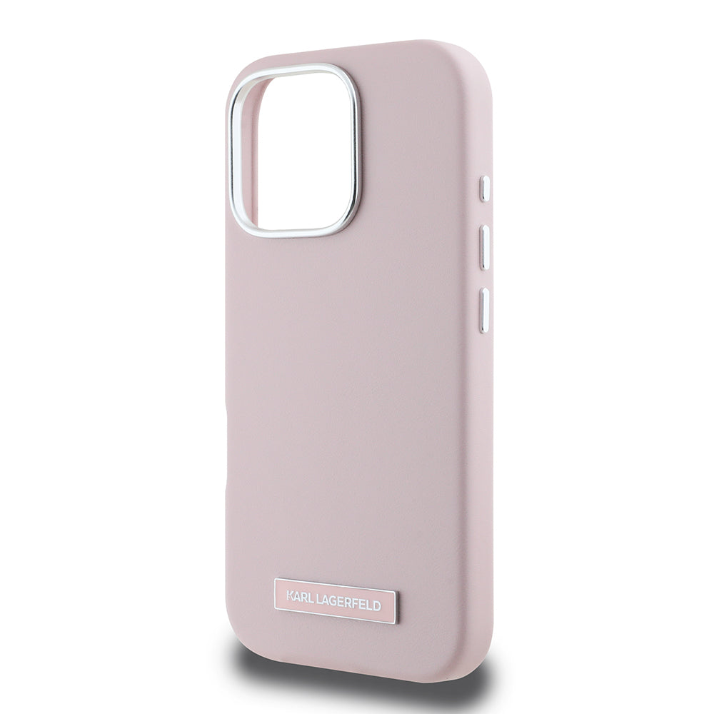 Калъф MagSafe за Apple iPhone 16 Pro, Karl Lagerfeld, FW Metal Plate, Розов
