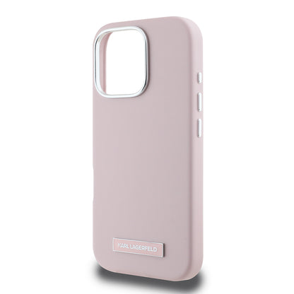 Калъф MagSafe за Apple iPhone 16 Pro, Karl Lagerfeld, FW Metal Plate, Розов