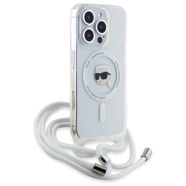 Калъф MagSafe за Apple iPhone 16 Pro, Karl Lagerfeld, IML Crossbody Karl's Head, Прозрачен