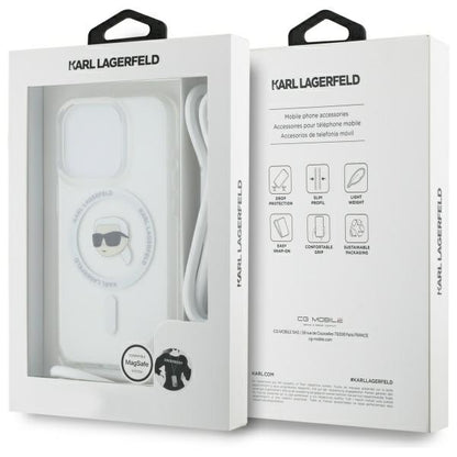Калъф MagSafe за Apple iPhone 16 Pro, Karl Lagerfeld, IML Crossbody Karl's Head, Прозрачен