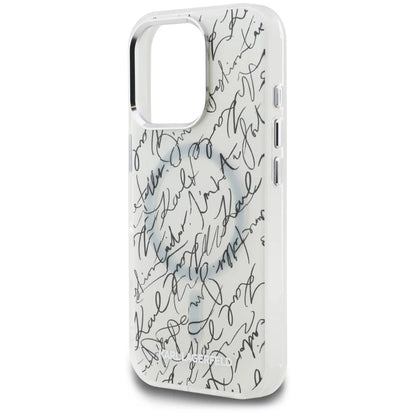 Калъф MagSafe за Apple iPhone 16 Pro, Karl Lagerfeld, IML Karl Script Pattern, Бял