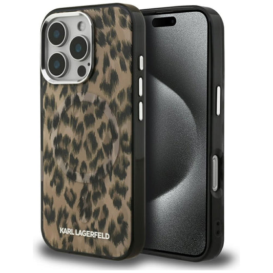 Калъф MagSafe за Apple iPhone 16 Pro, Karl Lagerfeld, IML Leopard Pattern, Кафяв