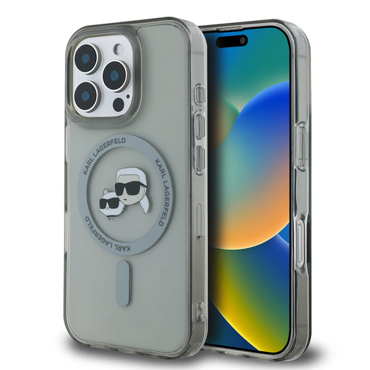 Калъф MagSafe за Apple iPhone 16 Pro, Karl Lagerfeld, IML Metal Karl & Choupette's Heads, Черен