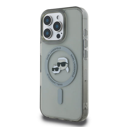 MagSafe Case for Apple iPhone 16 Pro, Karl Lagerfeld, IML Metal Karl & Choupette's Heads, Black
