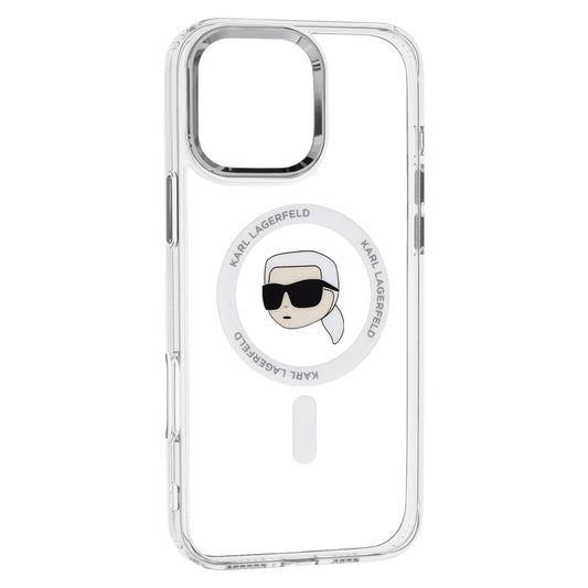 Калъф MagSafe за Apple iPhone 16 Pro, Karl Lagerfeld, IML Metal Karl's Head, Бял