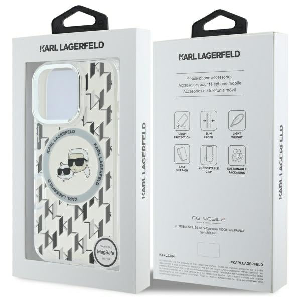 Калъф MagSafe за Apple iPhone 16 Pro, Karl Lagerfeld, IML Monogram Karl & Choupette's Heads, Прозрачен