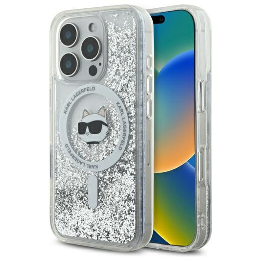 Калъф MagSafe за Apple iPhone 16 Pro, Karl Lagerfeld, Liquid Glitter Choupette's Head, Прозрачен