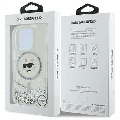MagSafe Case for Apple iPhone 16 Pro, Karl Lagerfeld, Liquid Glitter Choupette's Head, Transparent