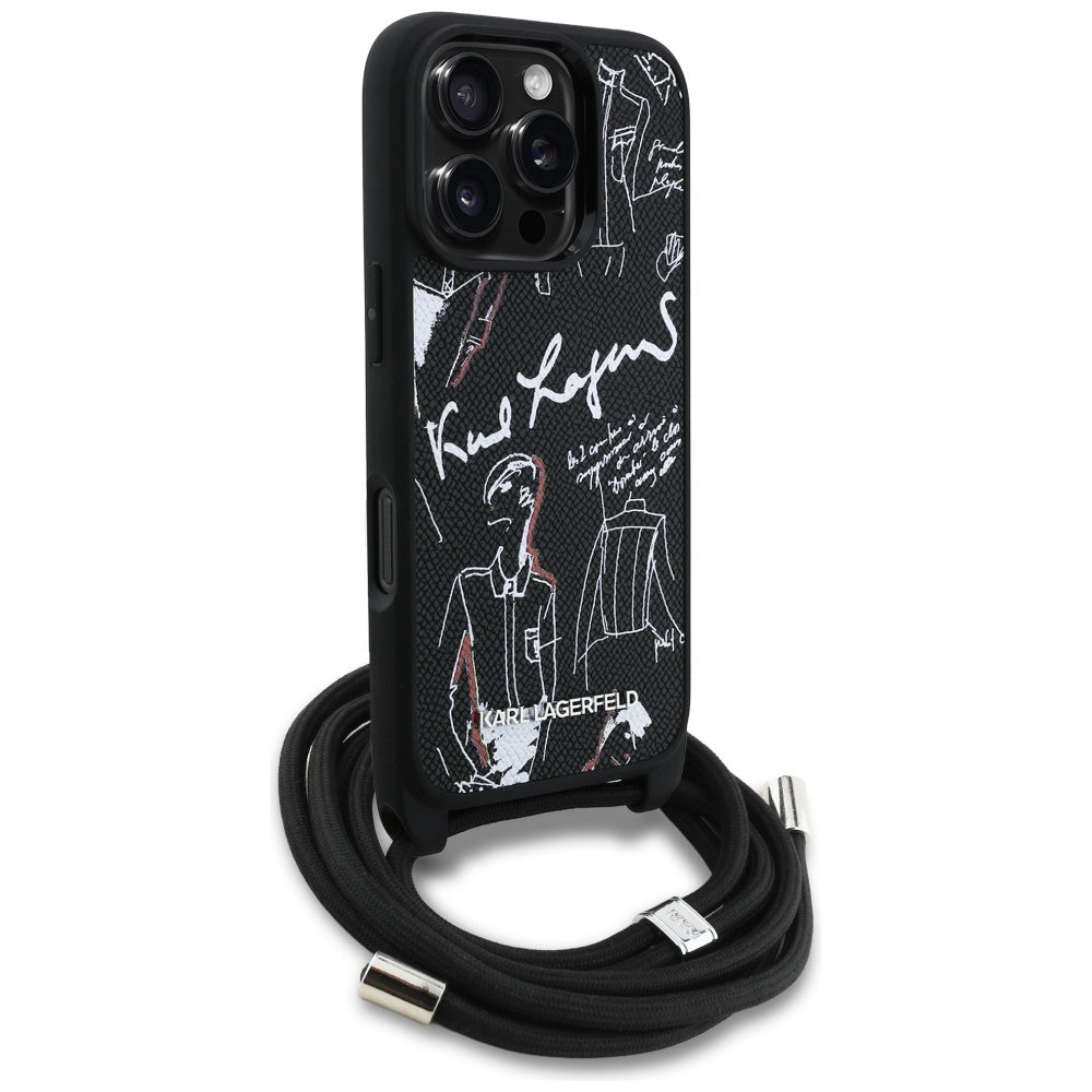 Калъф MagSafe за Apple iPhone 16 Pro, Karl Lagerfeld, Saffiano Crossbody, Черен