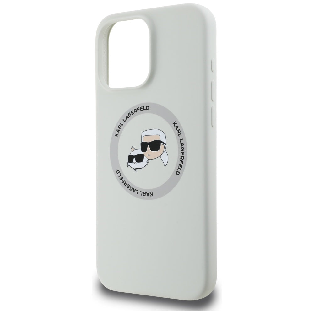 MagSafe Case for Apple iPhone 16 Pro, Karl Lagerfeld, Silicone Karl & Choupette's Heads, Beige