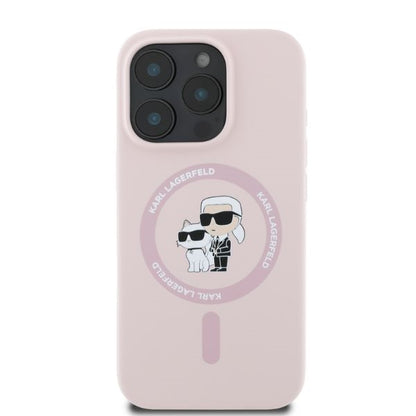 Калъф MagSafe за Apple iPhone 16 Pro, Karl Lagerfeld, Silicone Ring Karl & Choupette, Розов
