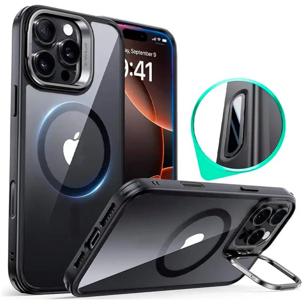 Калъф MagSafe за Apple iPhone 16 Pro Max, ESR, Classic Hybrid Kickstand Slide, Прозрачен черен