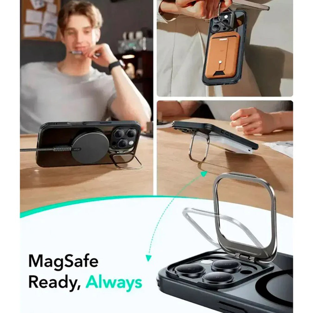 Калъф MagSafe за Apple iPhone 16 Pro Max, ESR, Classic Hybrid Kickstand Slide, Прозрачен черен