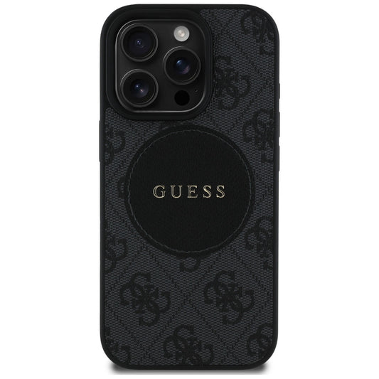Калъф MagSafe за Apple iPhone 16 Pro Max, Guess, 4G Circle Classic Logo, Черен
