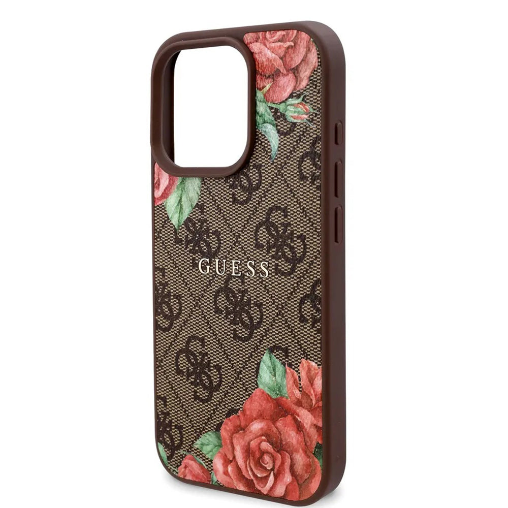 Калъф MagSafe за Apple iPhone 16 Pro Max, Guess, 4G Flowers Print, Кафяв