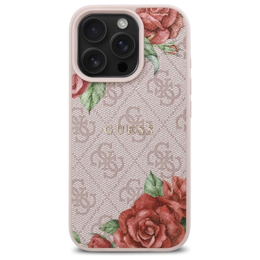 Калъф MagSafe за Apple iPhone 16 Pro Max, Guess, 4G Flowers Print, Розов