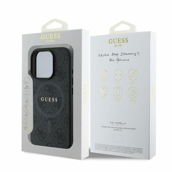 Калъф MagSafe за Apple iPhone 16 Pro Max, Guess, 4G Ring Classic Logo, Черен