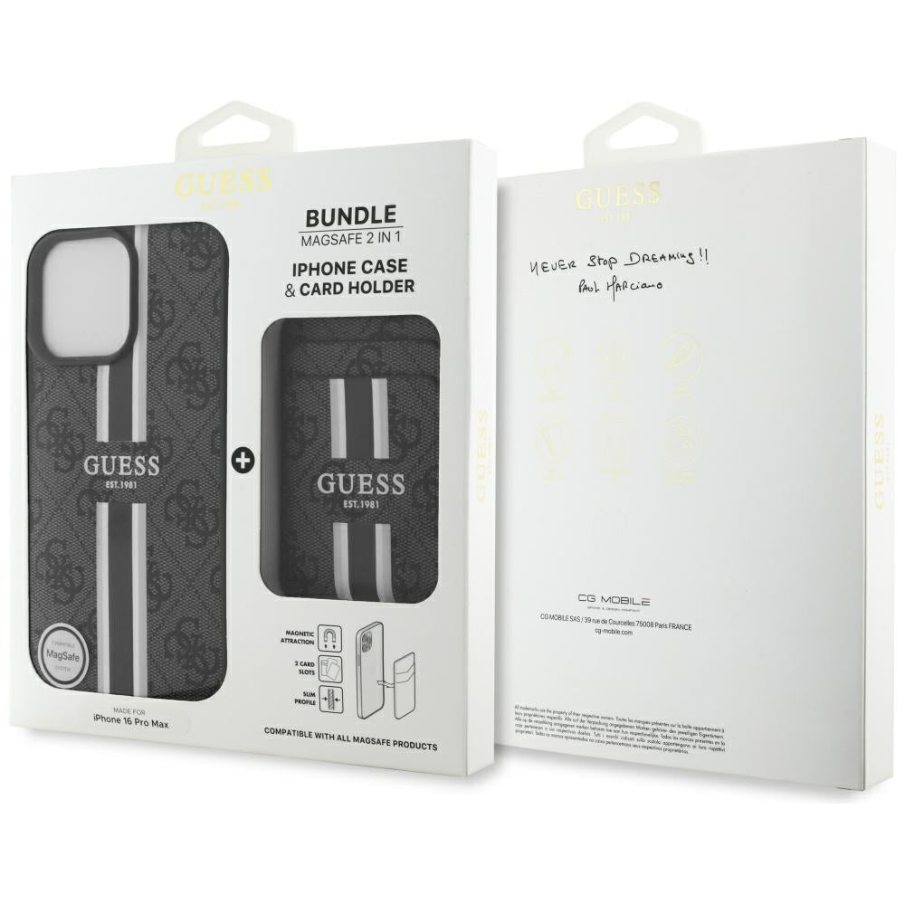 Калъф MagSafe за Apple iPhone 16 Pro Max, Guess, Cardslot 4G Stripes, Черен