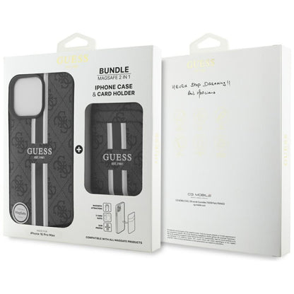 Калъф MagSafe за Apple iPhone 16 Pro Max, Guess, Cardslot 4G Stripes, Черен