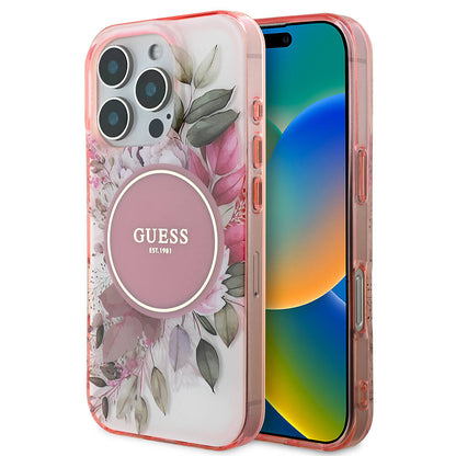 Калъф MagSafe за Apple iPhone 16 Pro Max, Guess, IML Flower & Tonal Circle, Розов