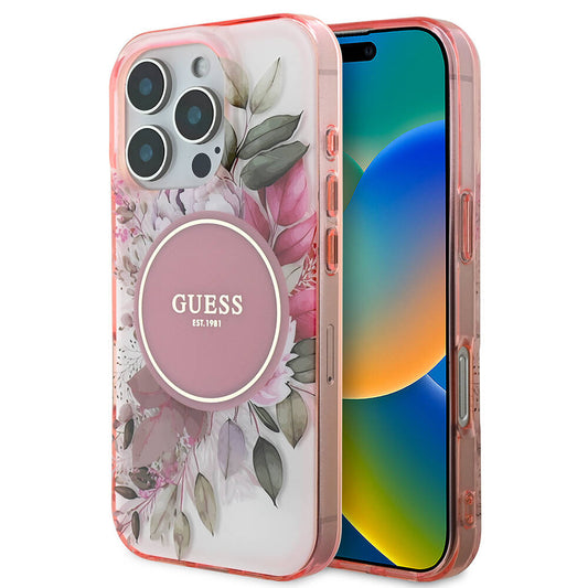 Калъф MagSafe за Apple iPhone 16 Pro Max, Guess, IML Flower & Tonal Circle, Розов