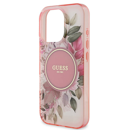 Калъф MagSafe за Apple iPhone 16 Pro Max, Guess, IML Flower & Tonal Circle, Розов