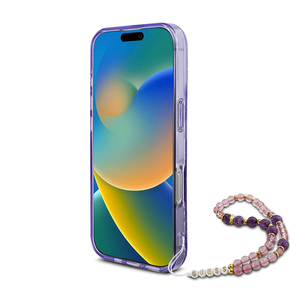 Калъф MagSafe за Apple iPhone 16 Pro Max, Guess, IML Flowers with Pearl Strap, Лилав