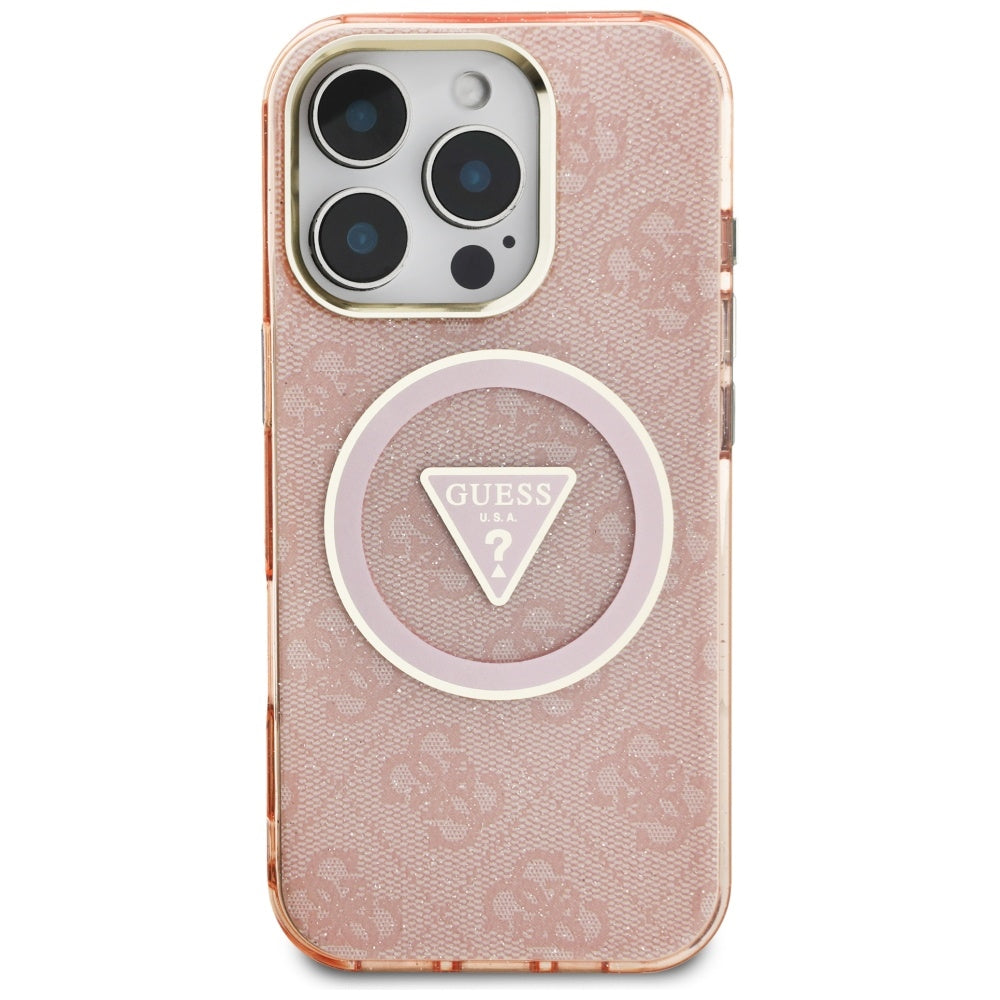 Калъф MagSafe за Apple iPhone 16 Pro Max, Guess, IML Glitter 4G Circle Triangle, Розов
