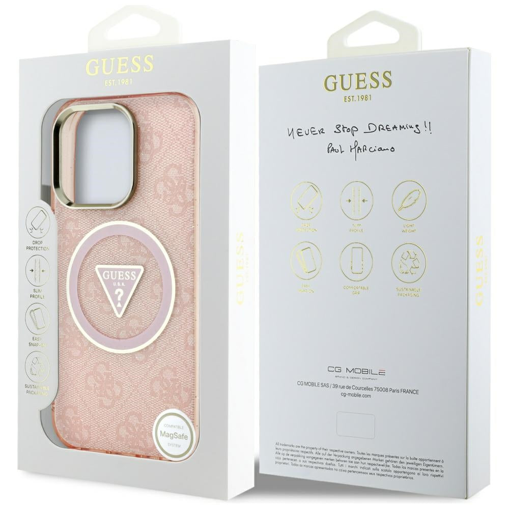 Калъф MagSafe за Apple iPhone 16 Pro Max, Guess, IML Glitter 4G Circle Triangle, Розов