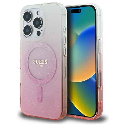 Калъф MagSafe за Apple iPhone 16 Pro Max, Guess, IML Glitter Gradient, Розов