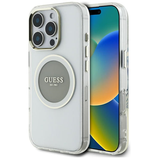 Калъф MagSafe за Apple iPhone 16 Pro Max, Guess, IML Metal Colored Circle, Сив