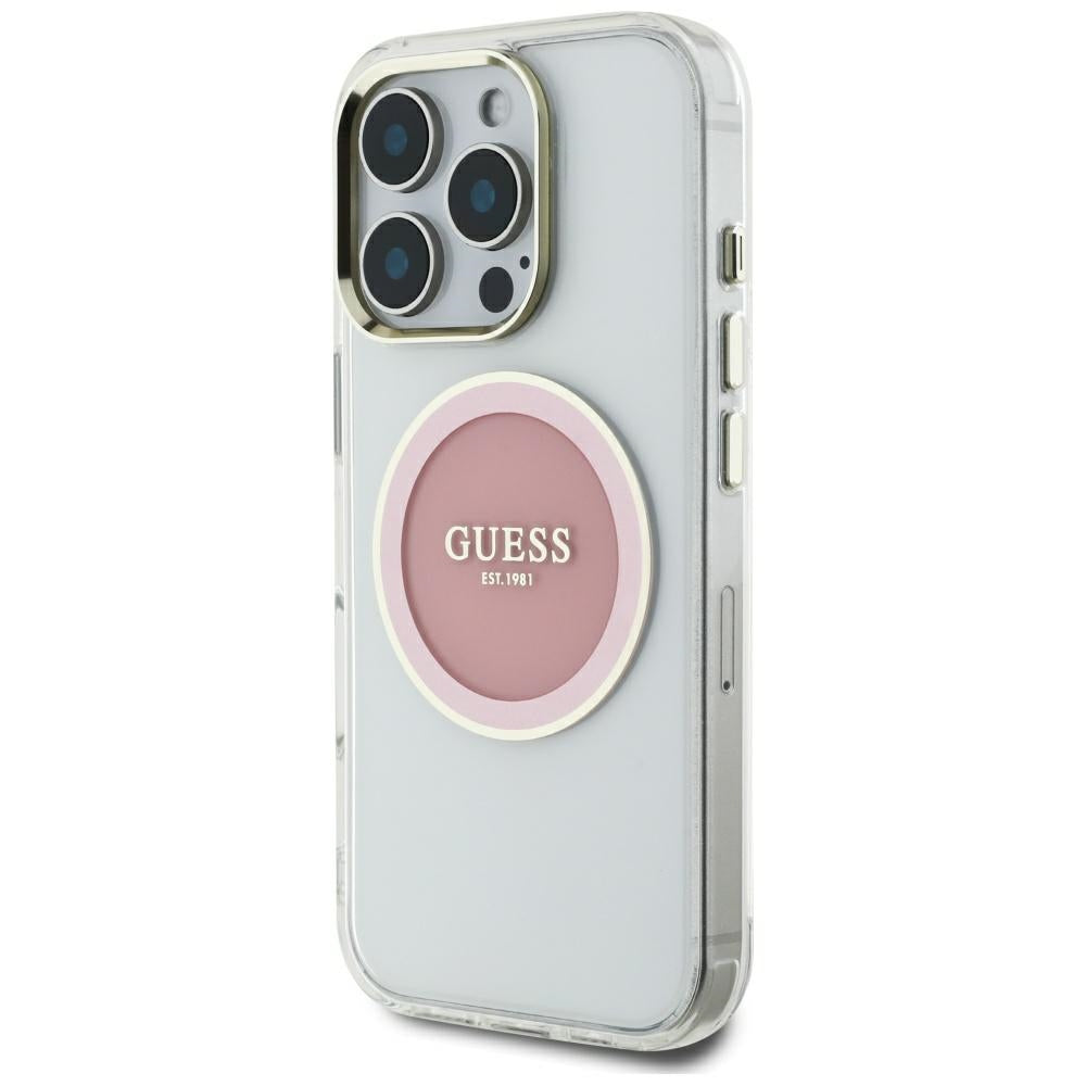 Калъф MagSafe за Apple iPhone 16 Pro Max, Guess, IML Metal Colored Circle, Розов