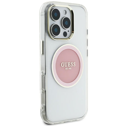 Калъф MagSafe за Apple iPhone 16 Pro Max, Guess, IML Metal Colored Circle, Розов